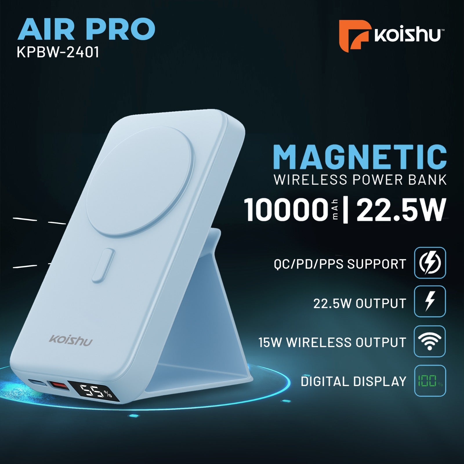 KOISHU Air Pro Wireless Magnetic Power Bank (KPBW-2401)