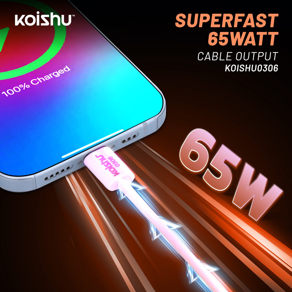 KOISHU C To C Braided Data Cable (65W Fast Charging)