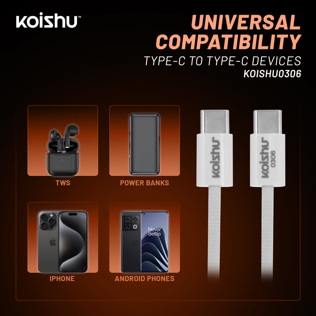 KOISHU C To C Braided Data Cable (65W Fast Charging)
