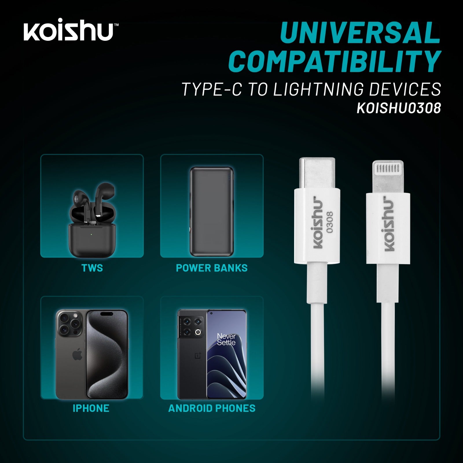 KOISHU C to Lightning Fast Charging Data Cable (65W)